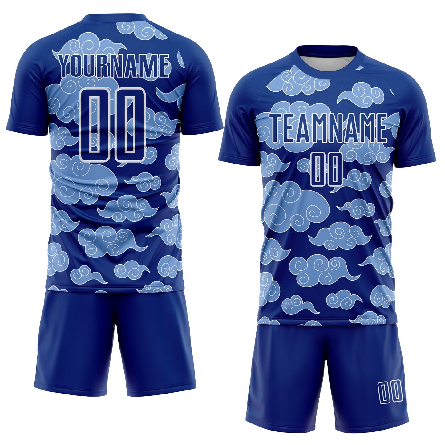Custom Royal White Cloud Pattern Sublimation Soccer Uniform Jersey view 2