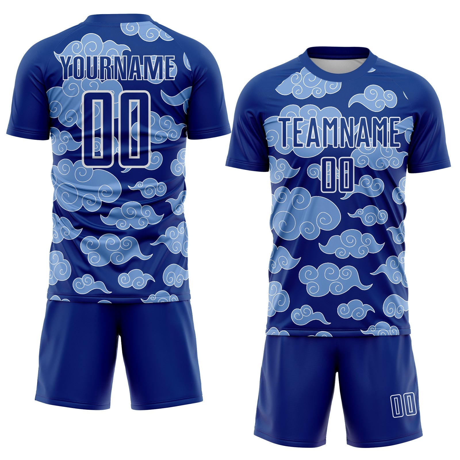 Custom Royal White Cloud Pattern Sublimation Soccer Uniform Jersey view 2