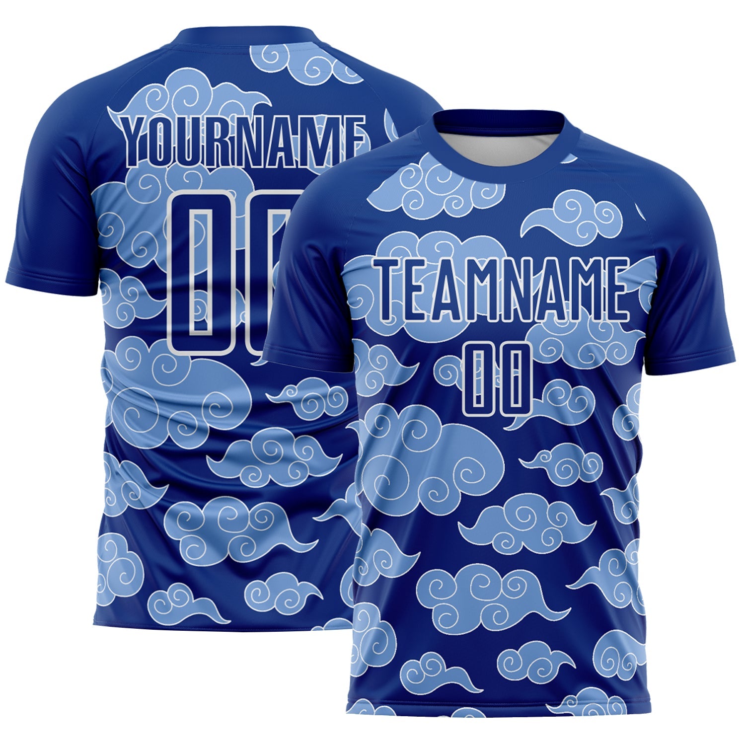 Custom Royal White Cloud Pattern Sublimation Soccer Uniform Jersey - Main View