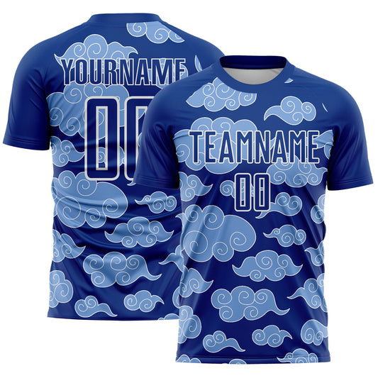 Custom Royal White Cloud Pattern Sublimation Soccer Uniform Jersey - Main View