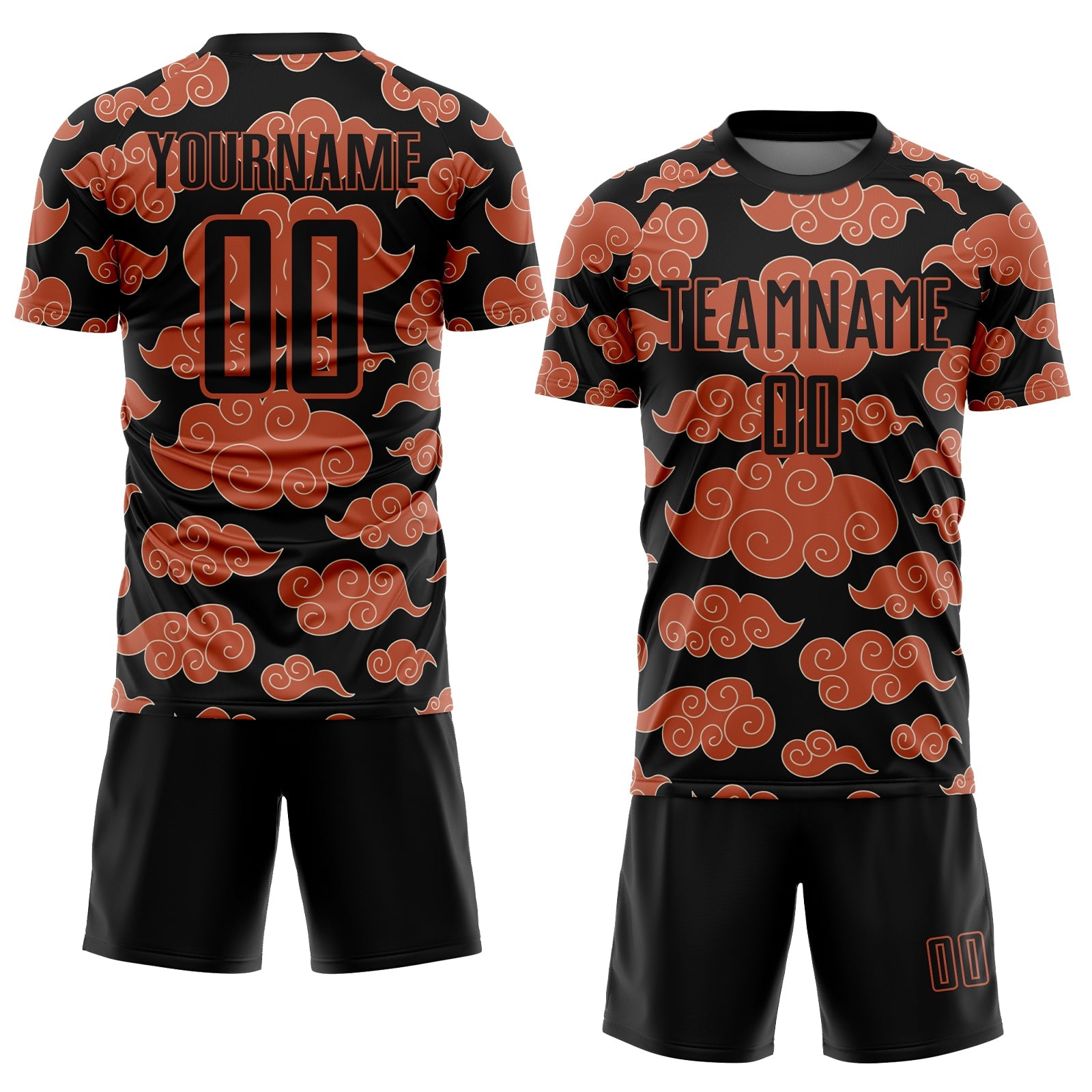 Custom Black Orange Cloud Pattern Sublimation Soccer Uniform Jersey view 2