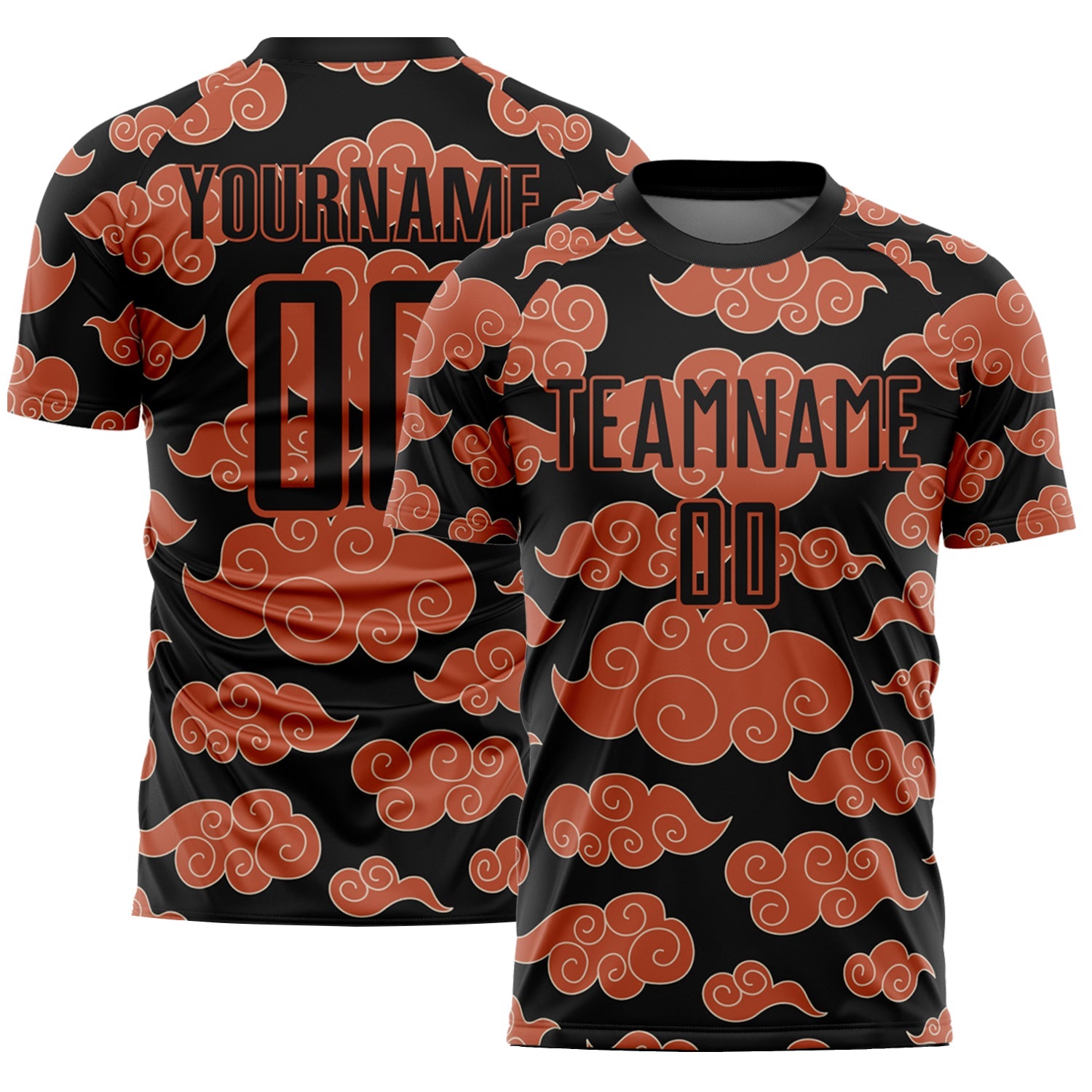 Custom Black Orange Cloud Pattern Sublimation Soccer Uniform Jersey - Main View