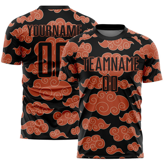 Custom Black Orange Cloud Pattern Sublimation Soccer Uniform Jersey - Main View