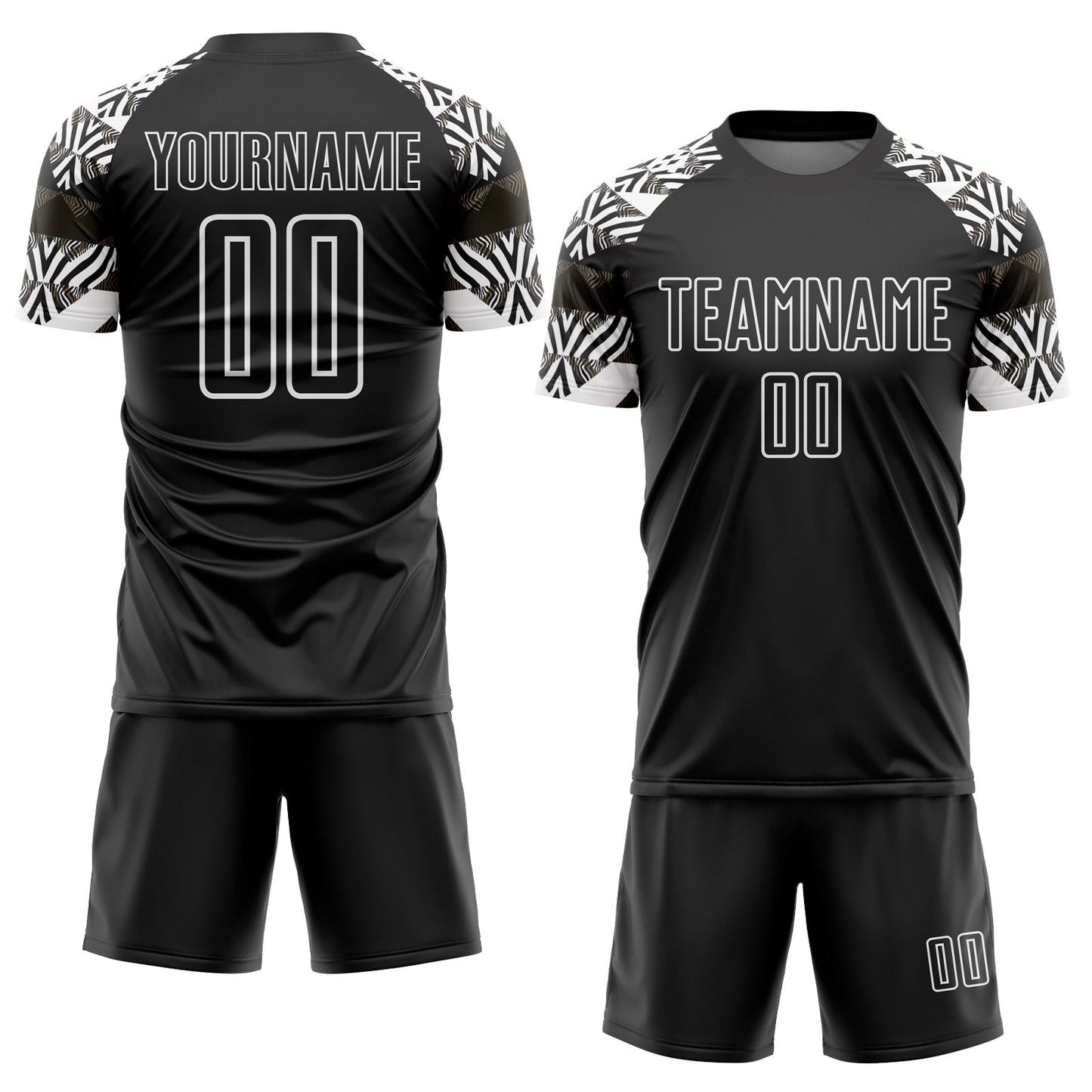 Custom Black White Zebra And Geometric Pattern Sublimation Soccer Uniform Jersey view 2