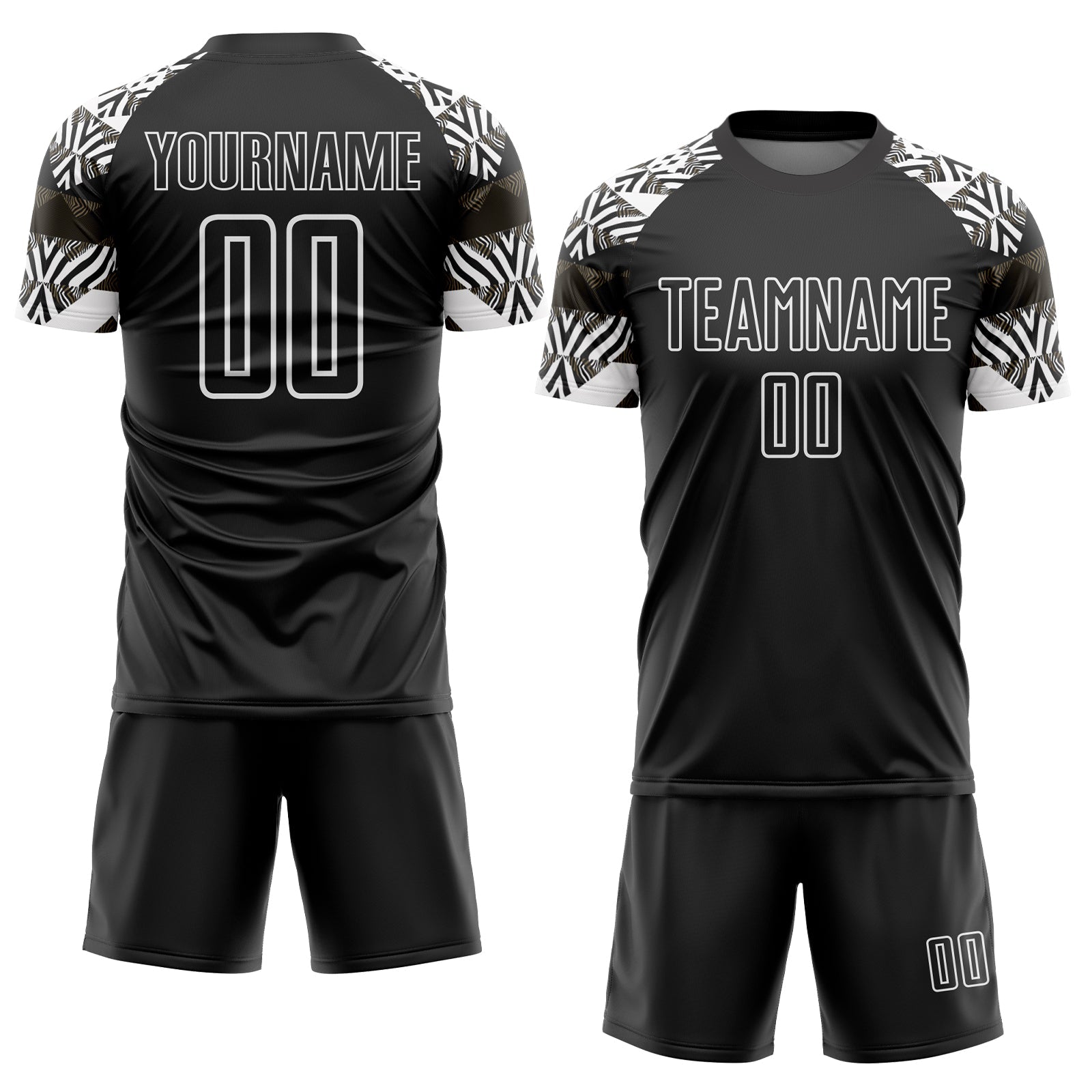 Custom Black White Zebra And Geometric Pattern Sublimation Soccer Uniform Jersey view 2