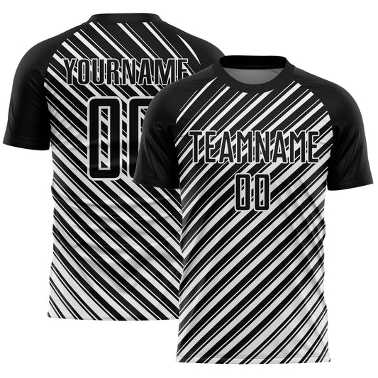 Custom Black White Slash Sublimation Soccer Uniform Jersey - Main View