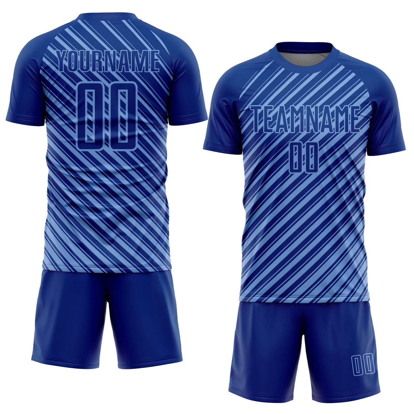 Custom Royal Light Blue Slash Sublimation Soccer Uniform Jersey view 2