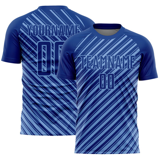 Custom Royal Light Blue Slash Sublimation Soccer Uniform Jersey - Main View