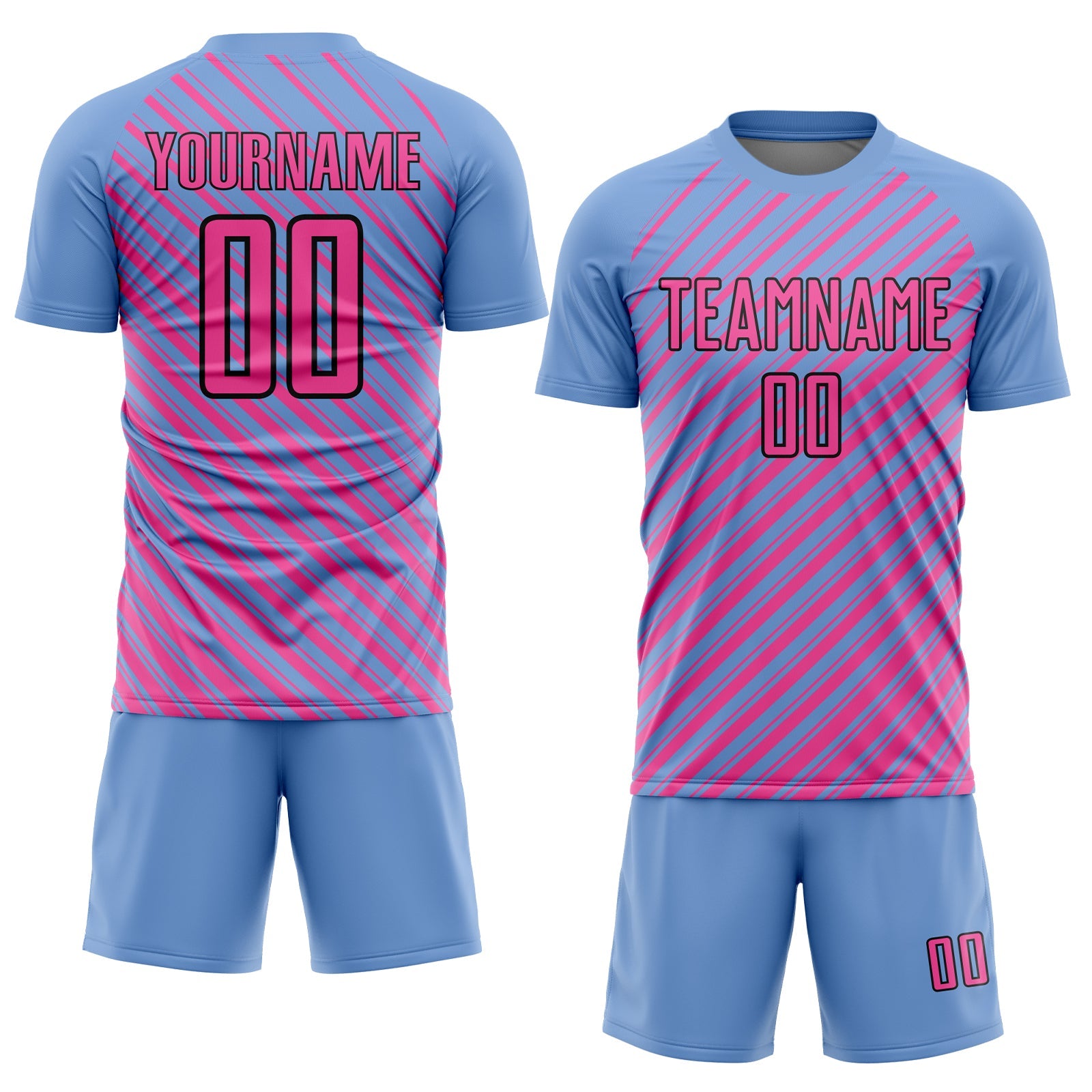 Custom Light Blue Pink-Black Slash Sublimation Soccer Uniform Jersey view 2