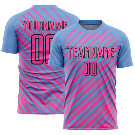 Custom Light Blue Pink-Black Slash Sublimation Soccer Uniform Jersey - Main View
