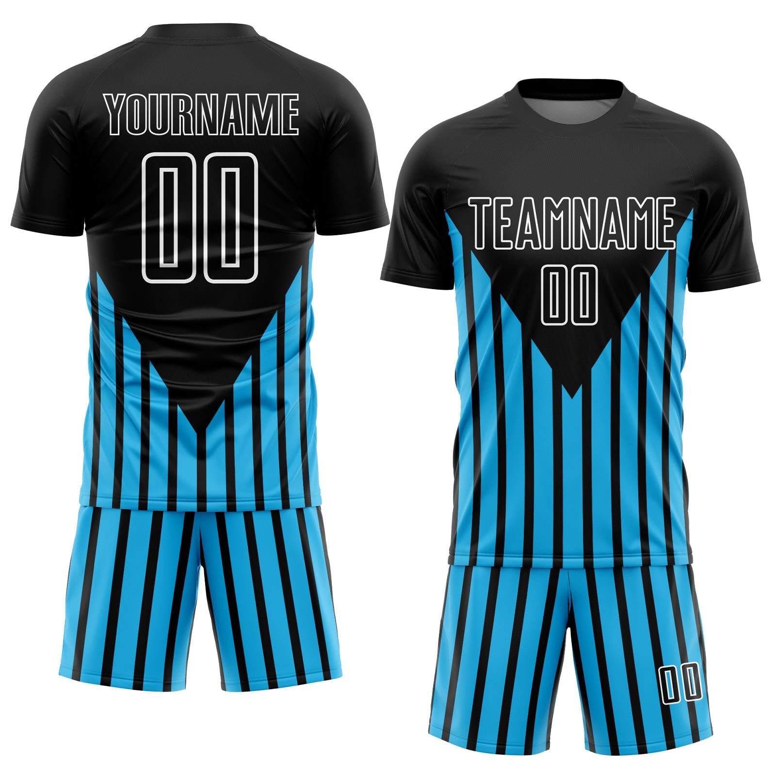 Custom Black Sky Blue-White Lines Sublimation Soccer Uniform Jersey view 2