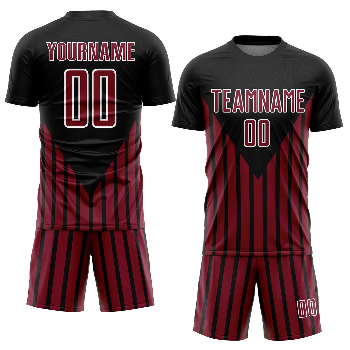 Custom Black Crimson-White Lines Sublimation Soccer Uniform Jersey view 2