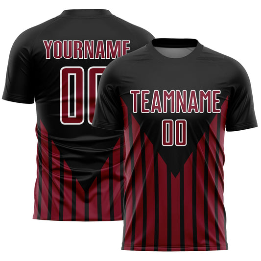 Custom Black Crimson-White Lines Sublimation Soccer Uniform Jersey - Main View