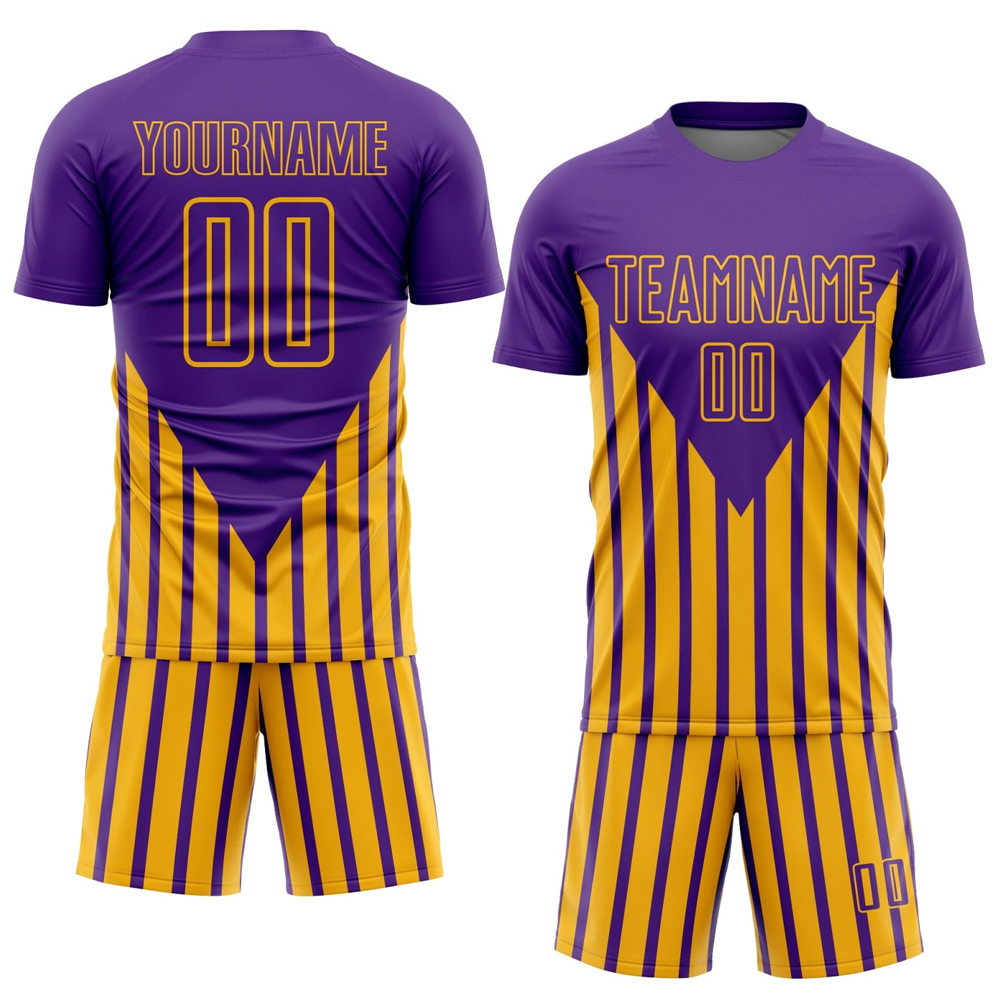 Custom Purple Gold Lines Sublimation Soccer Uniform Jersey view 2