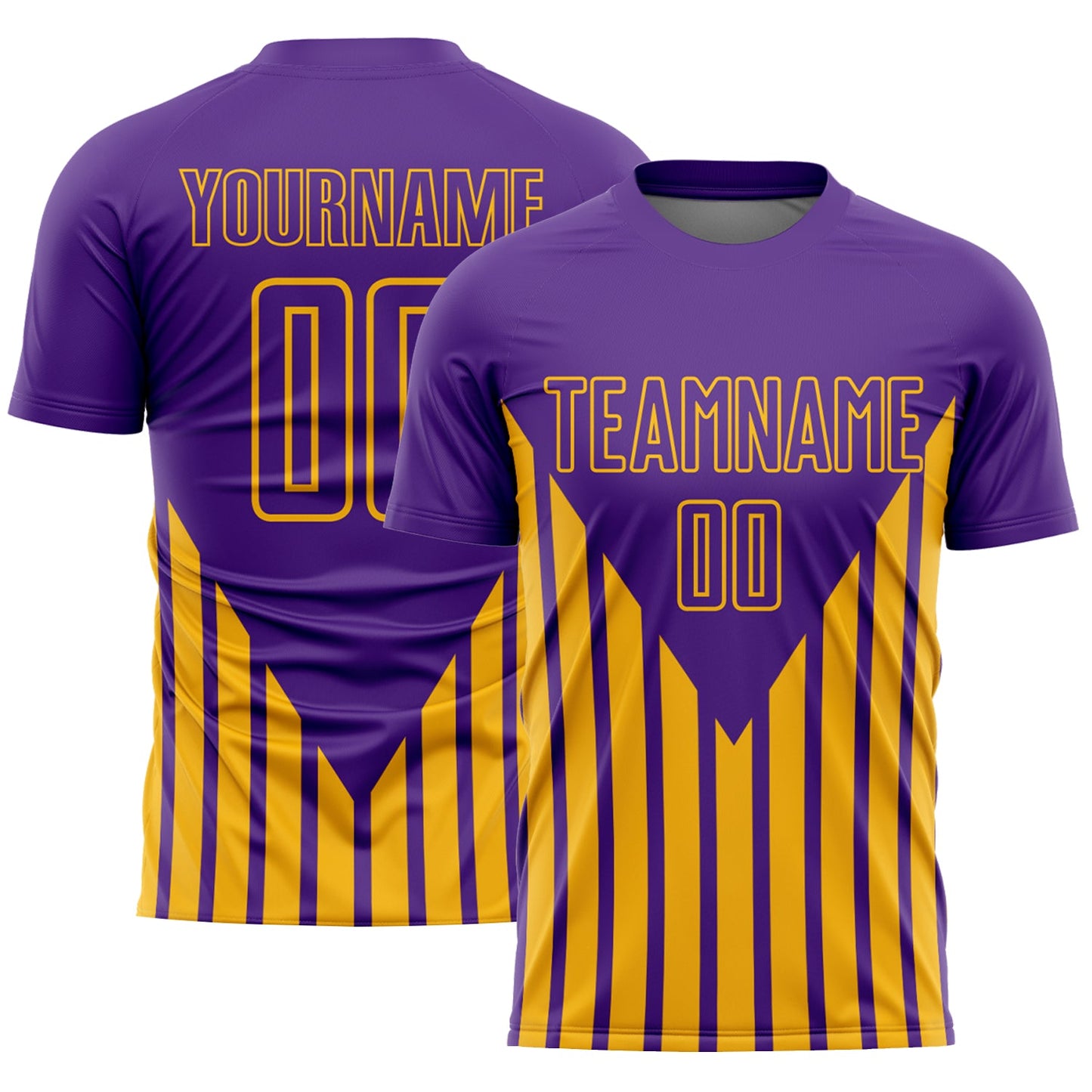 Custom Purple Gold Lines Sublimation Soccer Uniform Jersey - Main View