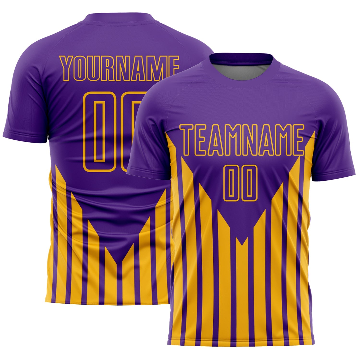 Custom Purple Gold Lines Sublimation Soccer Uniform Jersey - Main View