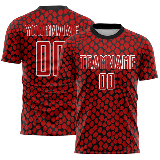 Custom Red Black-White Snake Skin Sublimation Soccer Uniform Jersey - Main View