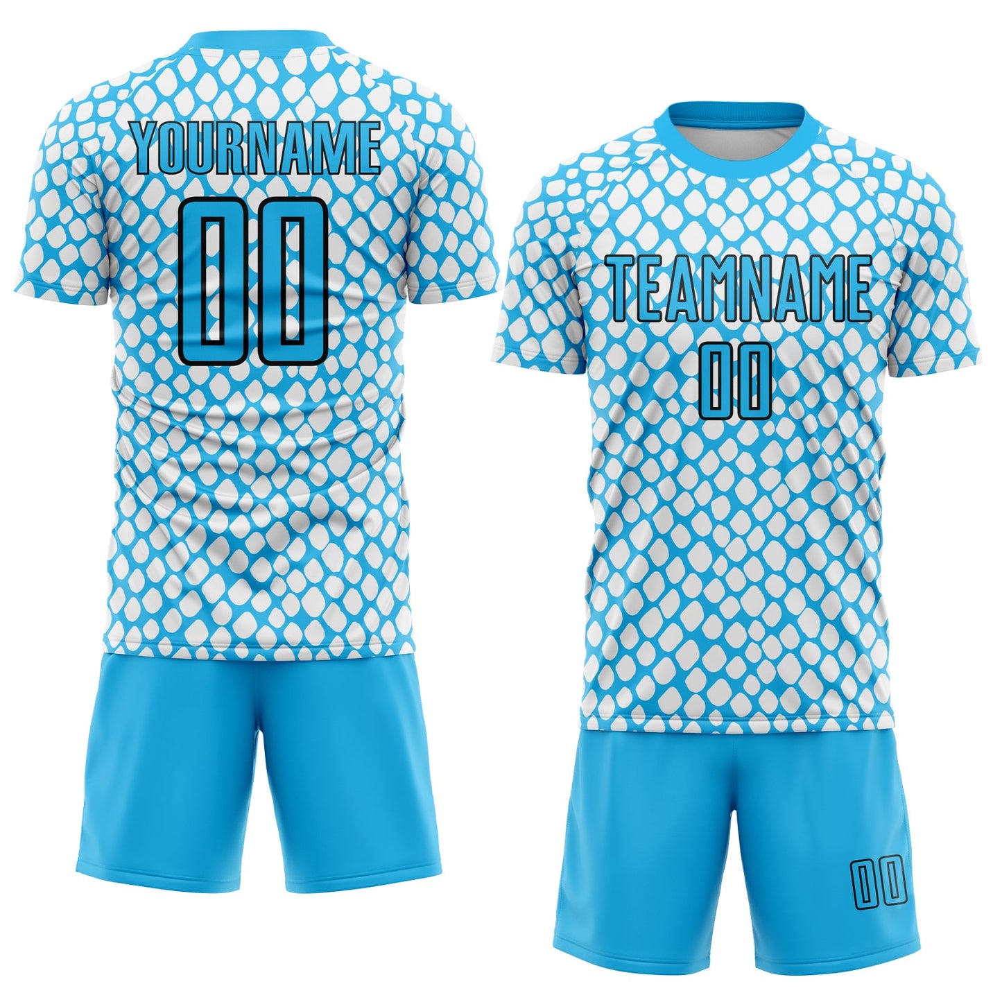 Custom Sky Blue Black-White Snake Skin Sublimation Soccer Uniform Jersey view 2