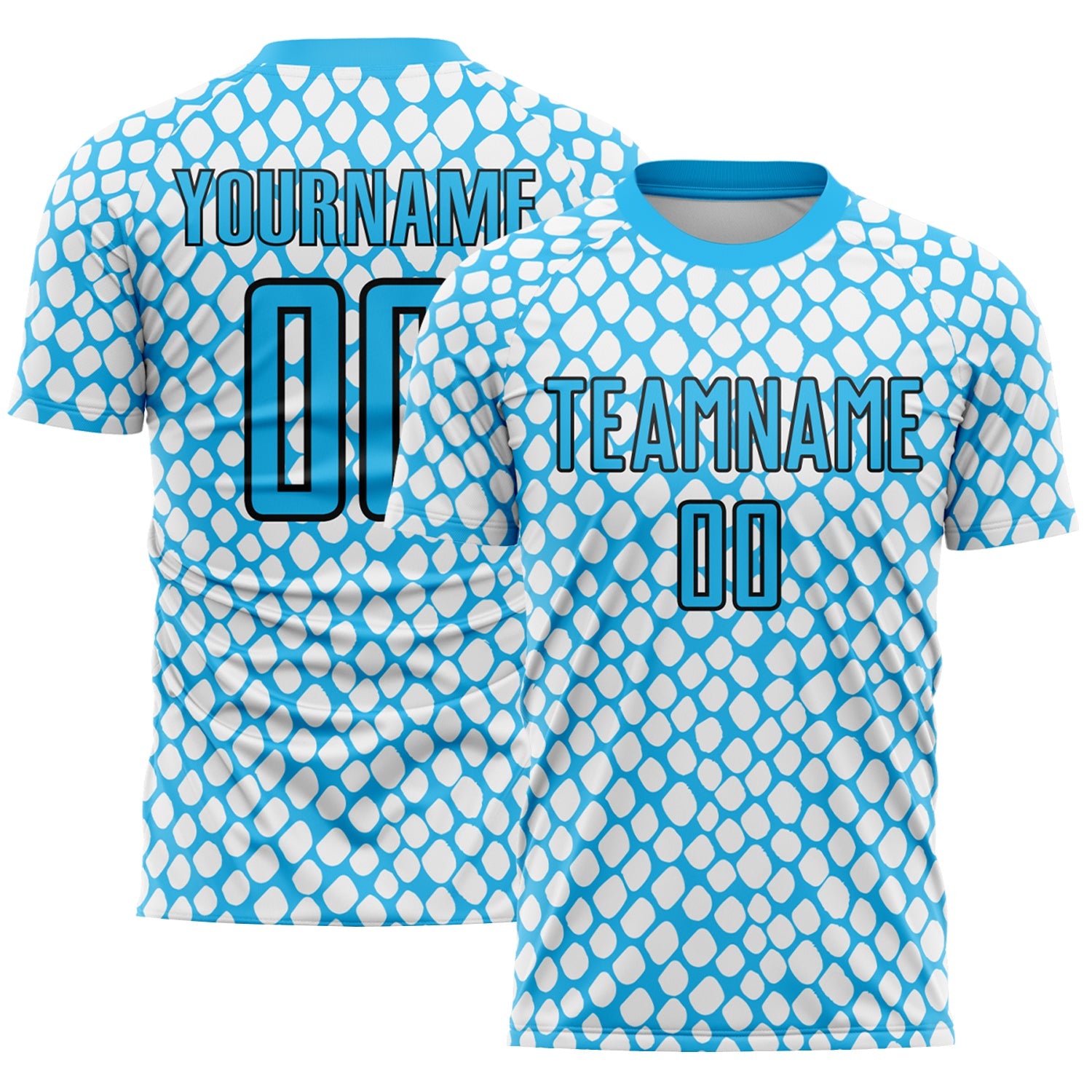 Custom Sky Blue Black-White Snake Skin Sublimation Soccer Uniform Jersey - Main View