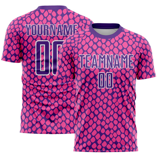 Custom Pink Purple-White Snake Skin Sublimation Soccer Uniform Jersey - Main View