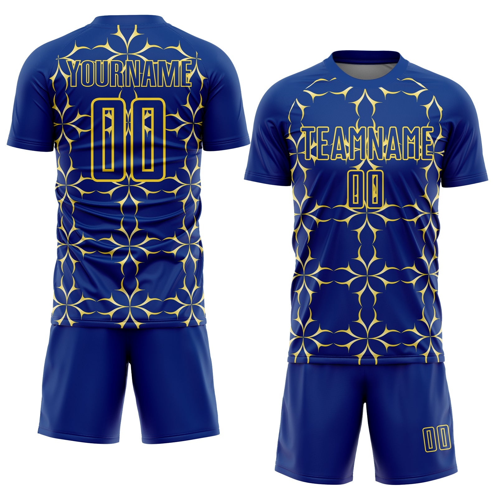 Custom Royal Yellow Damask Pattern Sublimation Soccer Uniform Jersey view 2