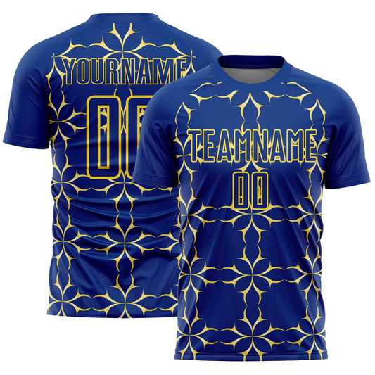 Custom Royal Yellow Damask Pattern Sublimation Soccer Uniform Jersey - Main View