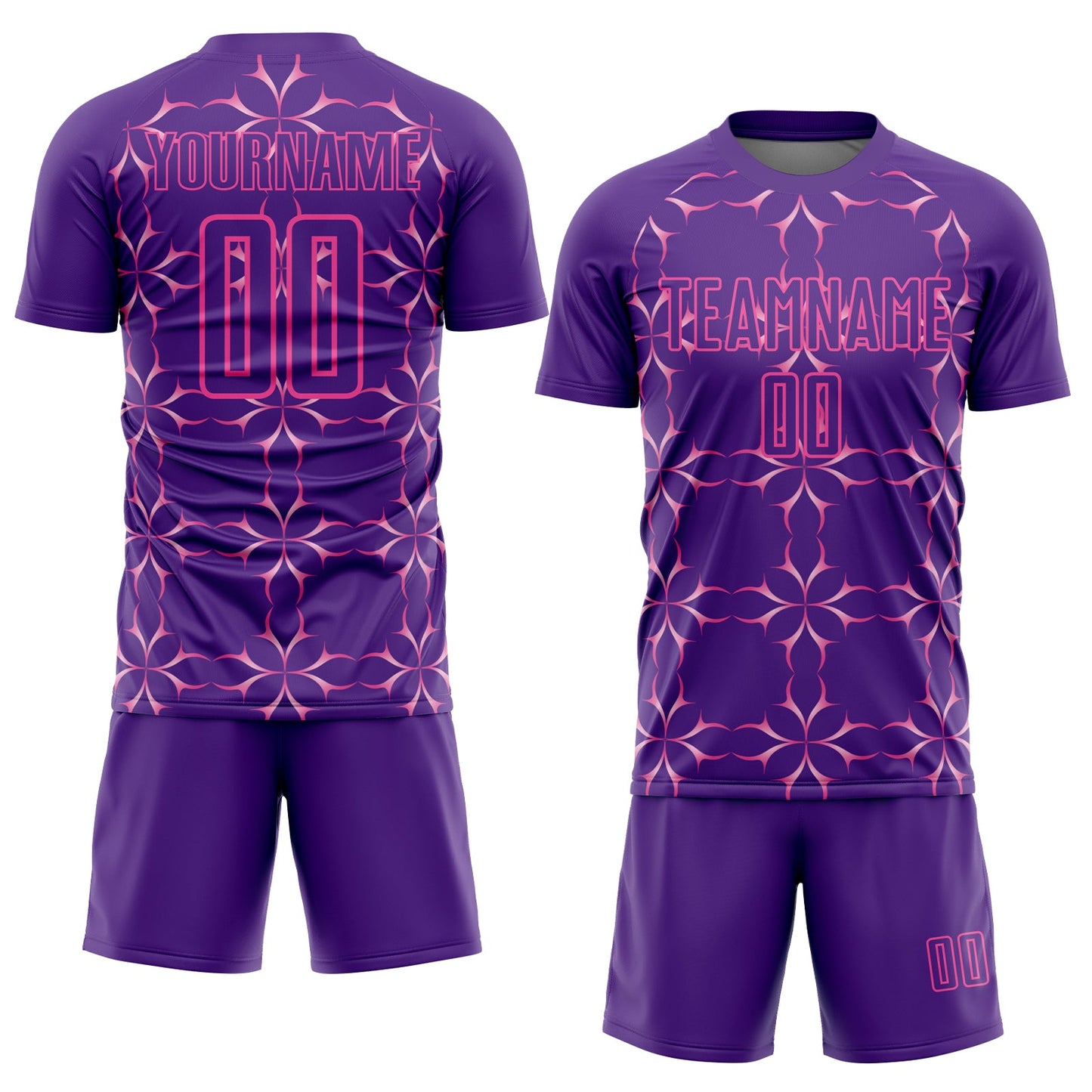 Custom Purple Pink Damask Pattern Sublimation Soccer Uniform Jersey view 2