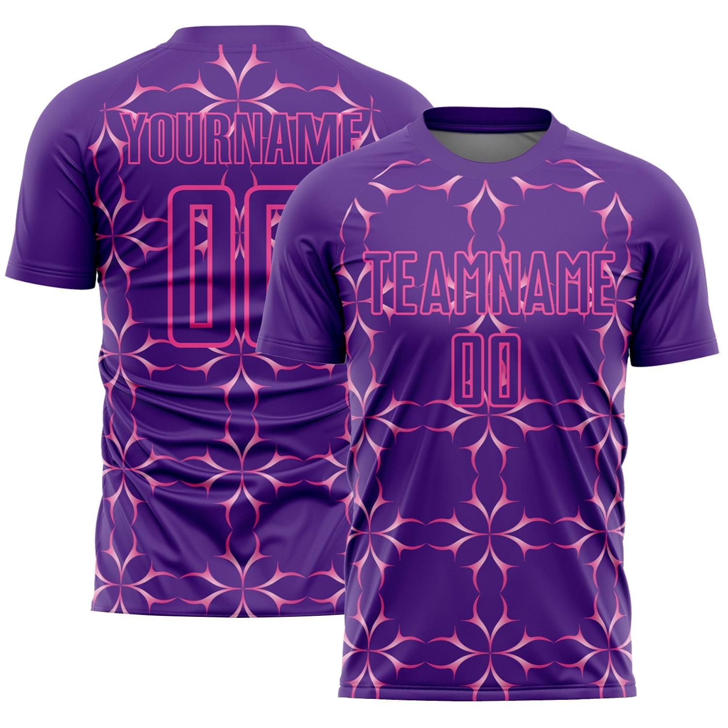 Custom Purple Pink Damask Pattern Sublimation Soccer Uniform Jersey - Main View