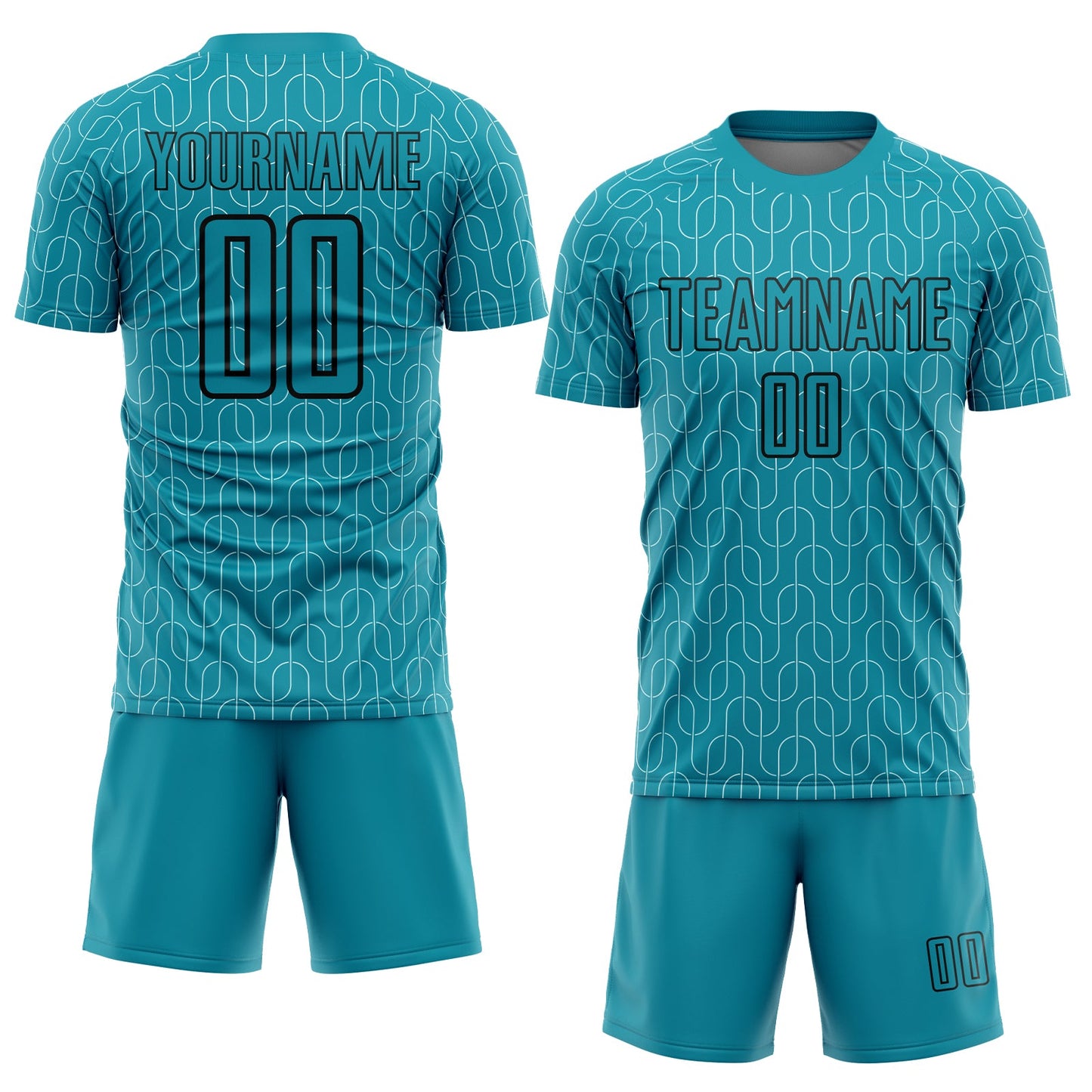 Custom Teal Black Geometric Pattern Sublimation Soccer Uniform Jersey view 2