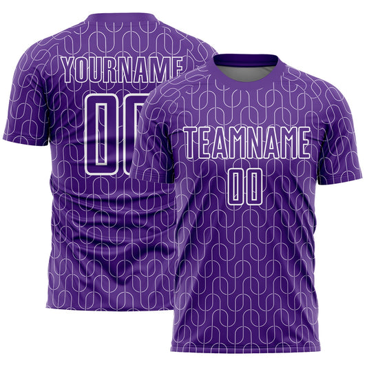 Custom Purple White Geometric Pattern Sublimation Soccer Uniform Jersey - Main View
