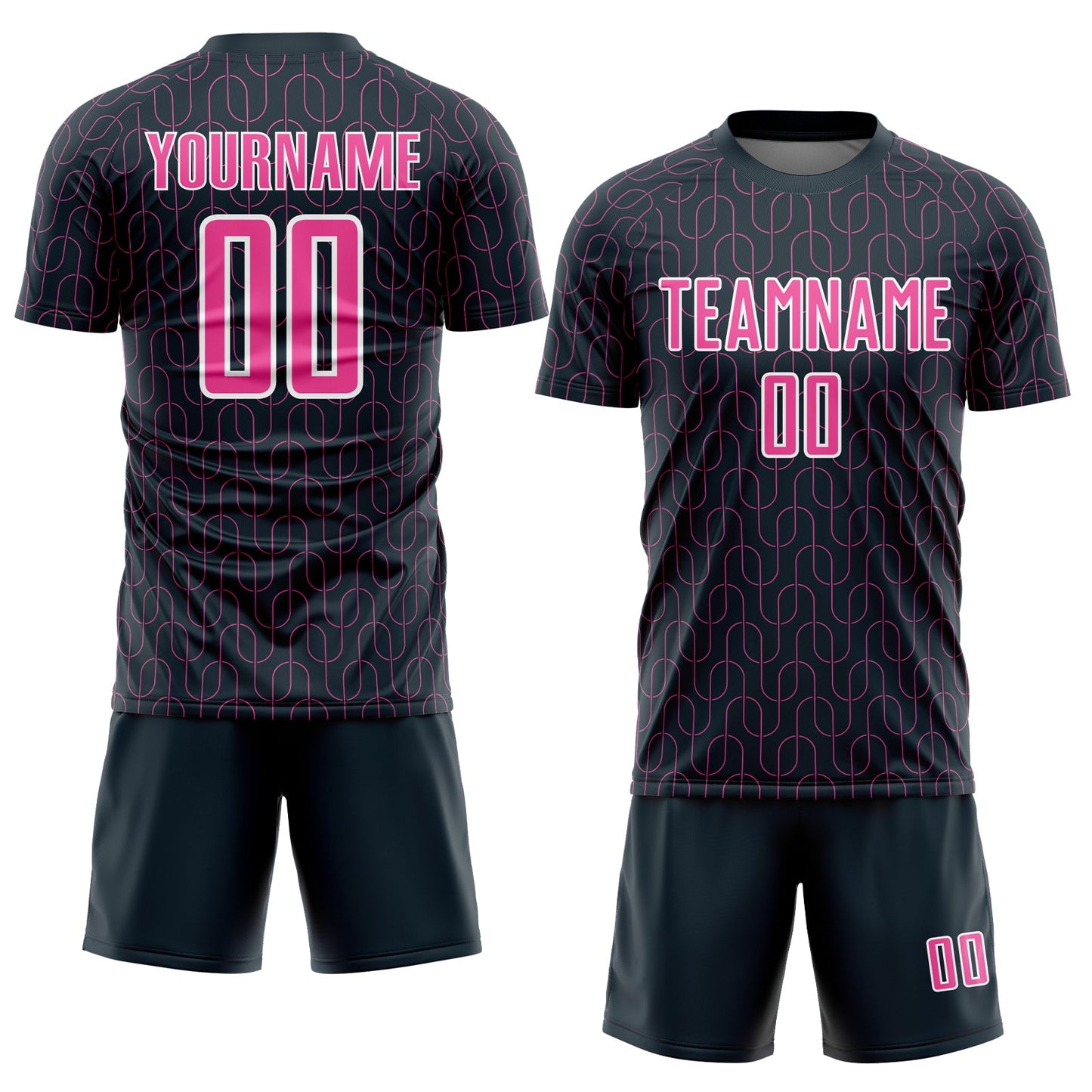 Custom Navy Pink-White Geometric Pattern Sublimation Soccer Uniform Jersey view 2