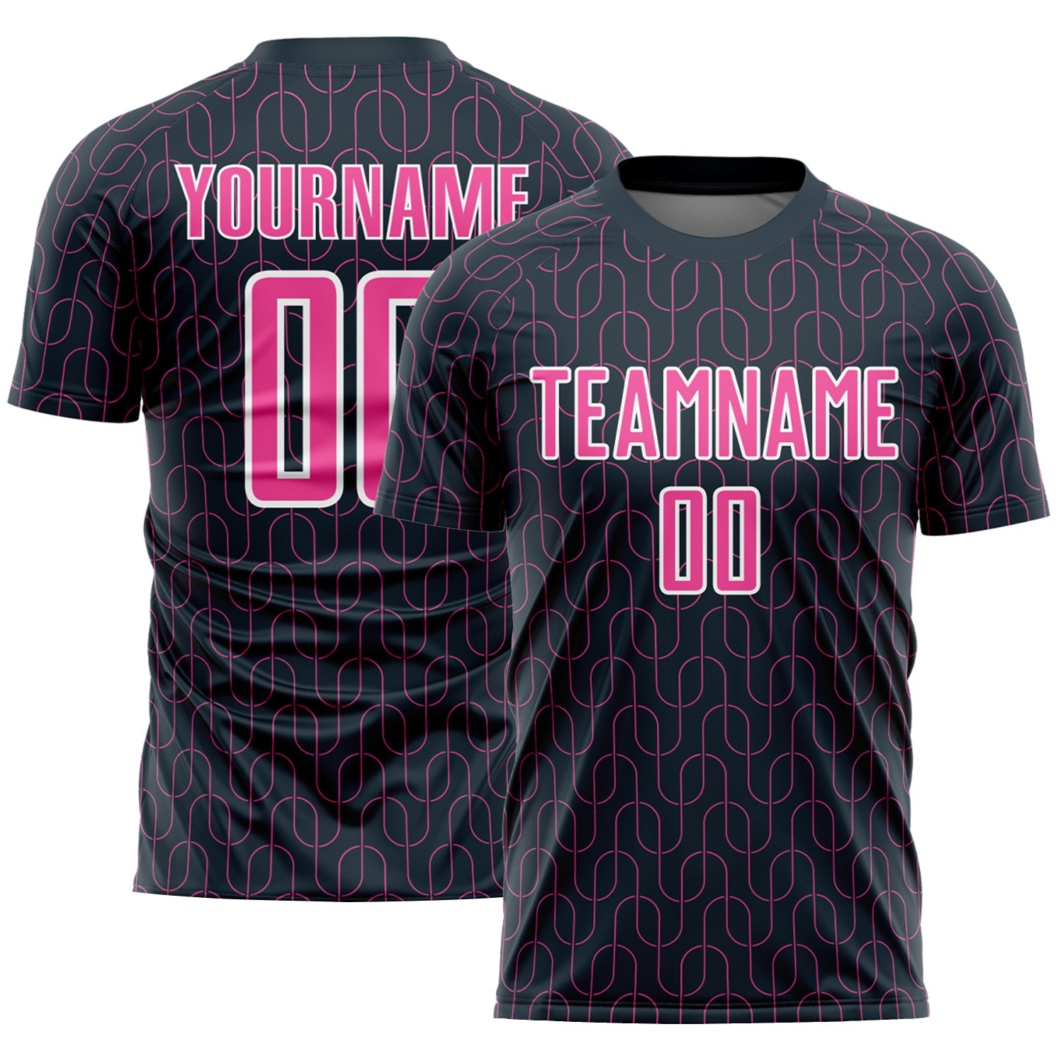 Custom Navy Pink-White Geometric Pattern Sublimation Soccer Uniform Jersey - Main View