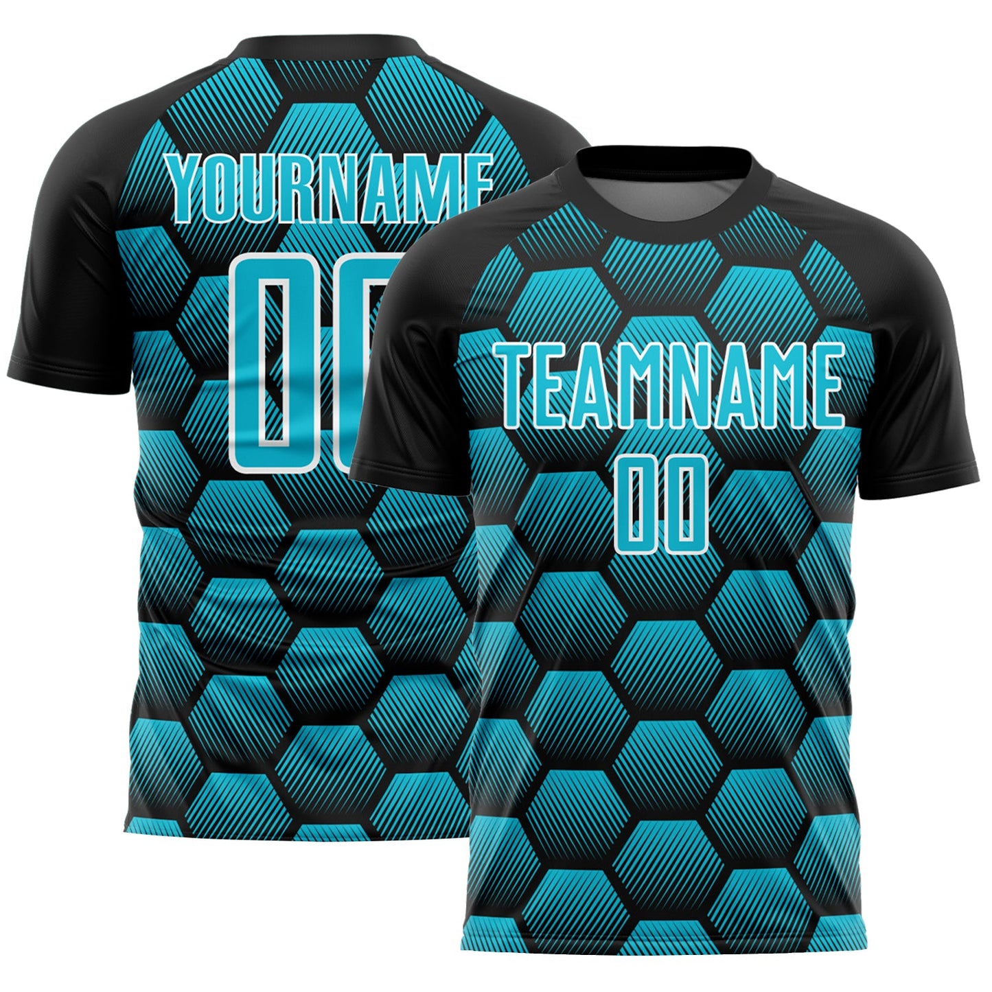 Custom Black Lakes Blue-White Hexagons Pattern Sublimation Soccer Uniform Jersey - Main View
