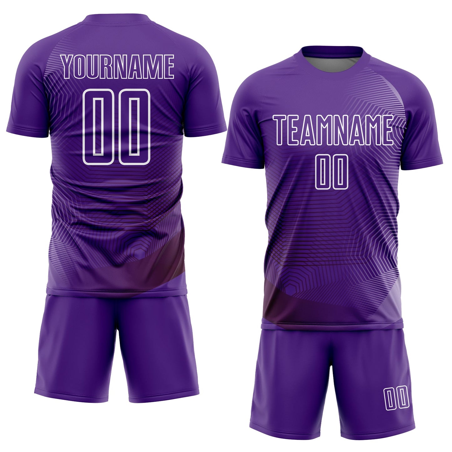 Custom Purple White Geometric Lines Sublimation Soccer Uniform Jersey view 2
