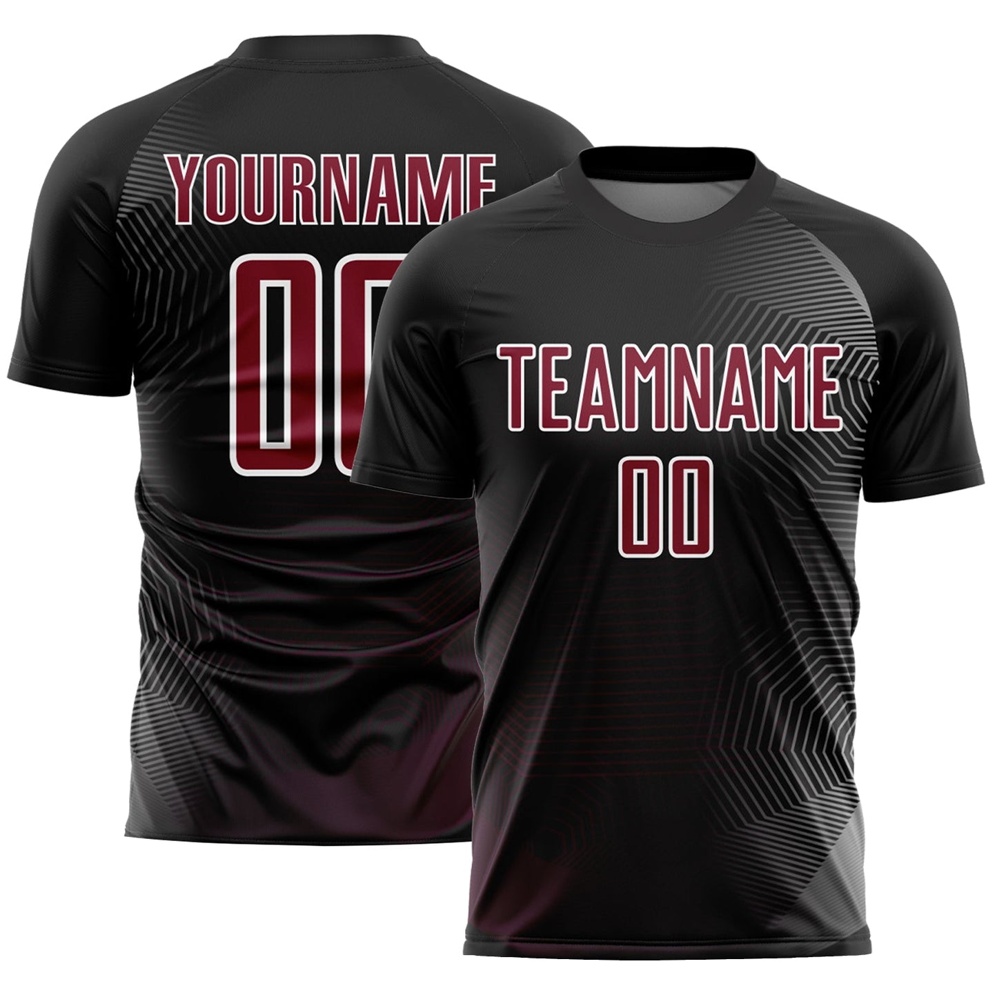 Custom Black Crimson-White Geometric Lines Sublimation Soccer Uniform Jersey - Main View