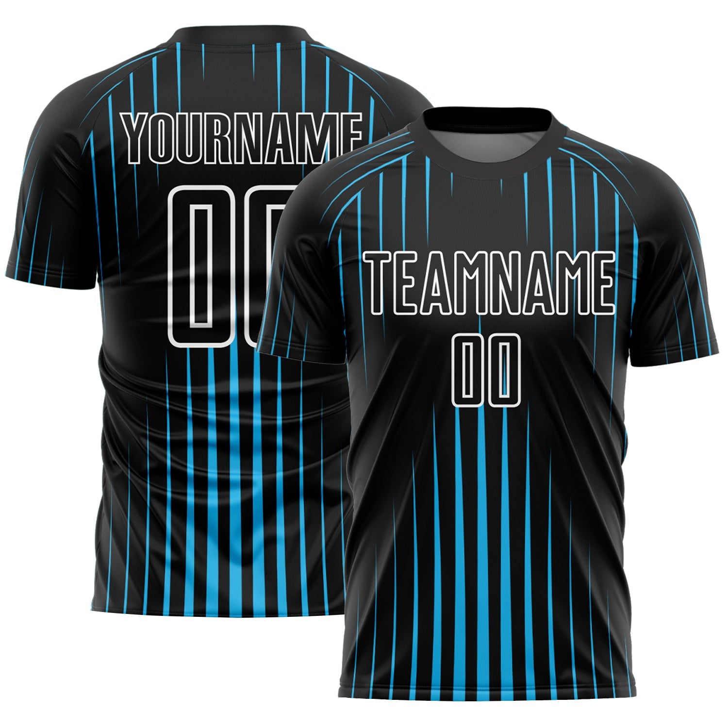 Custom Black Sky Blue-White Lines Sublimation Soccer Uniform Jersey - Main View