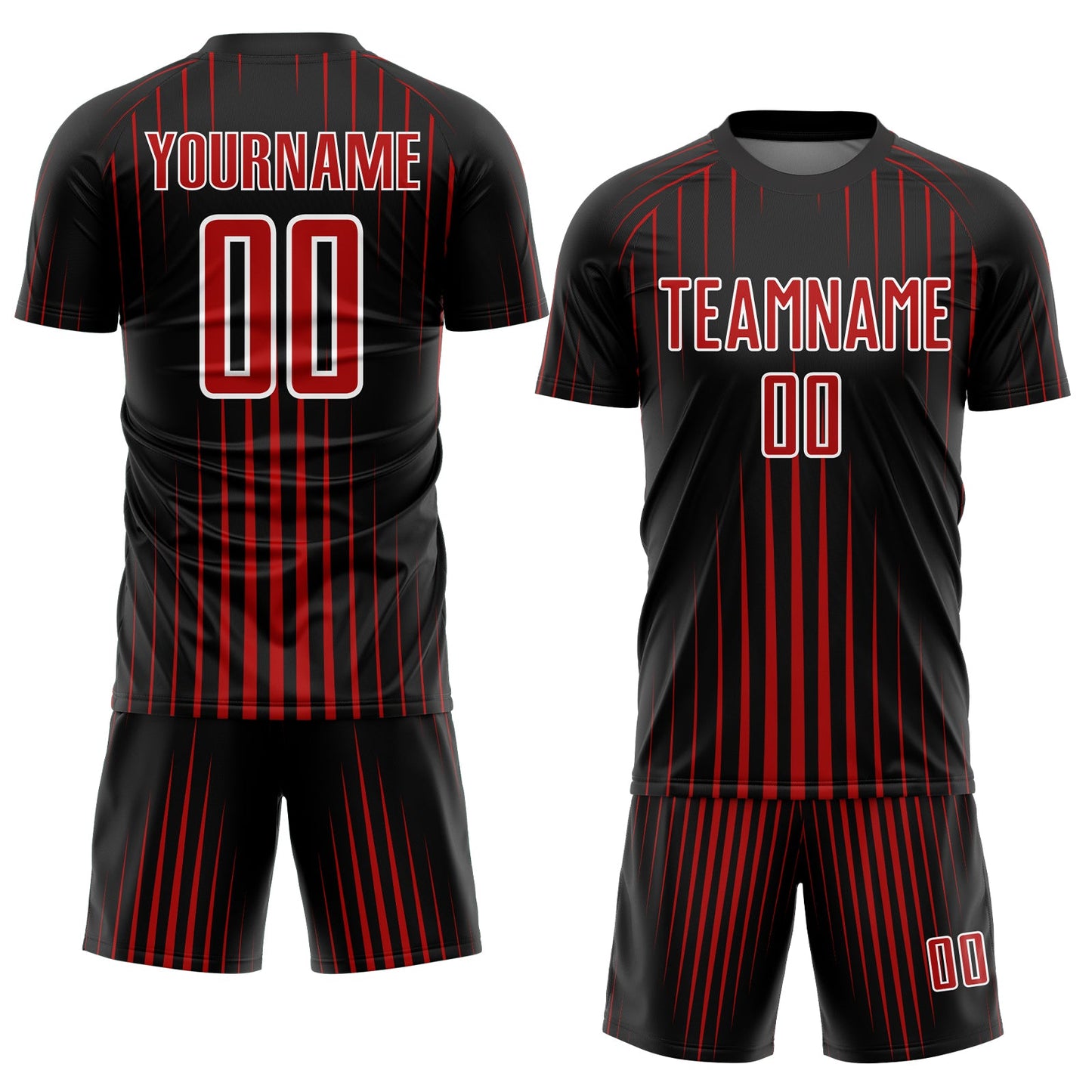 Custom Black Red-White Lines Sublimation Soccer Uniform Jersey view 2