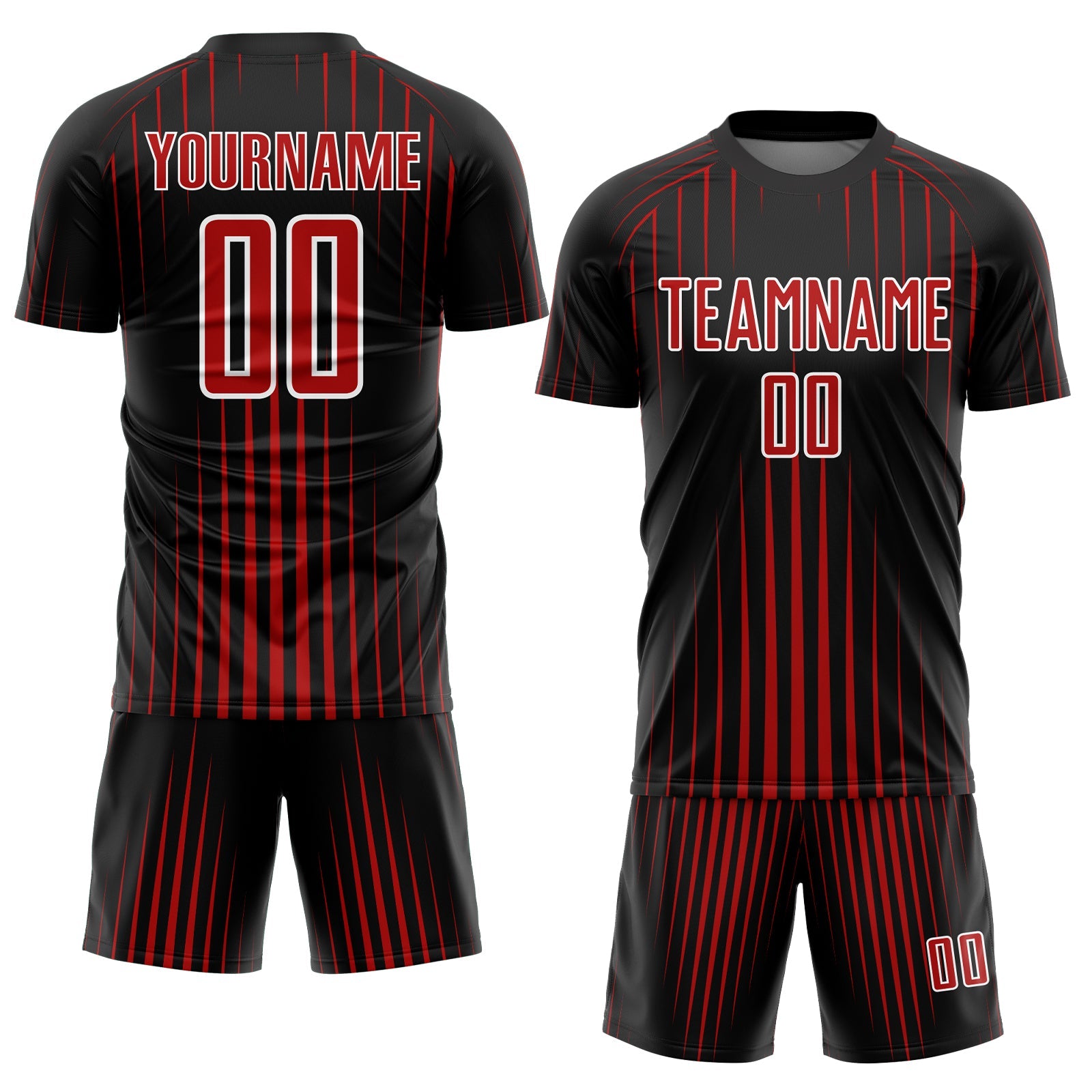 Custom Black Red-White Lines Sublimation Soccer Uniform Jersey view 2