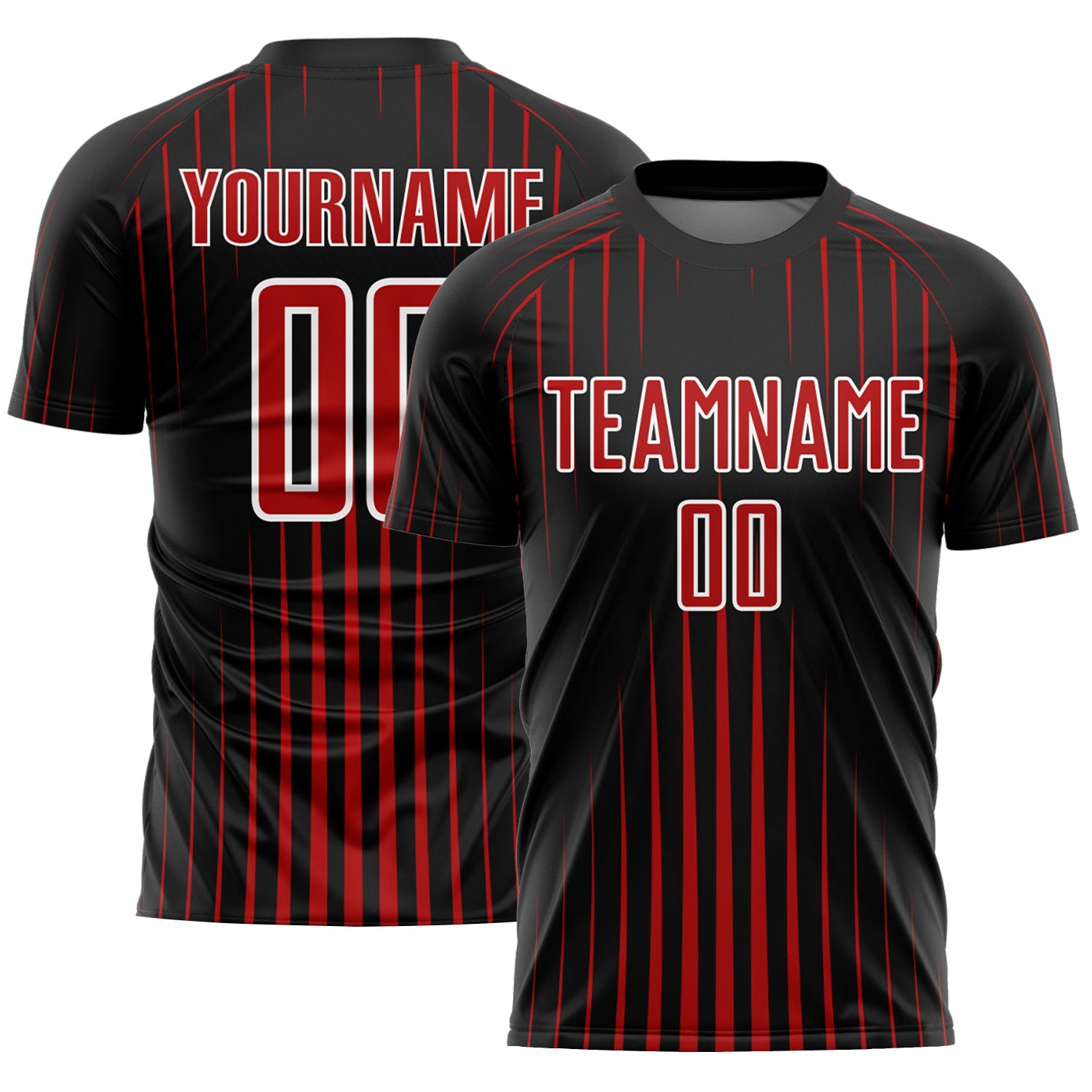 Custom Black Red-White Lines Sublimation Soccer Uniform Jersey - Main View