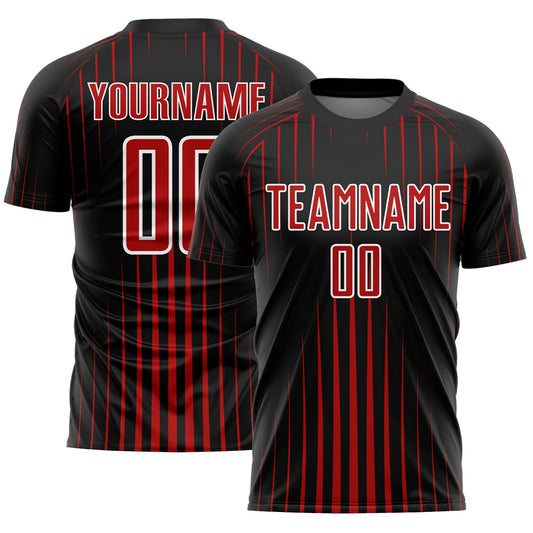 Custom Black Red-White Lines Sublimation Soccer Uniform Jersey - Main View
