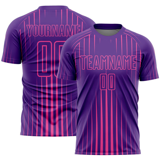 Custom Purple Pink Lines Sublimation Soccer Uniform Jersey - Main View