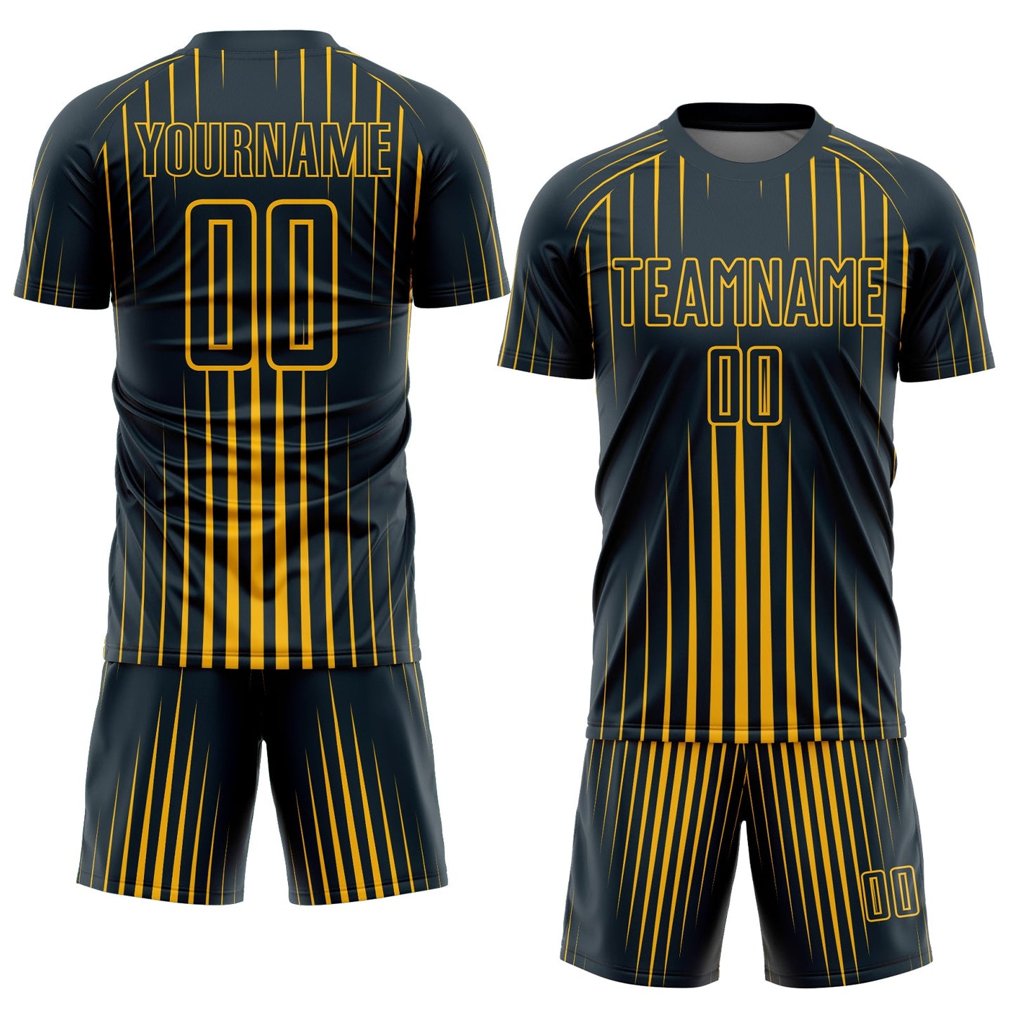 Custom Navy Gold Lines Sublimation Soccer Uniform Jersey view 2