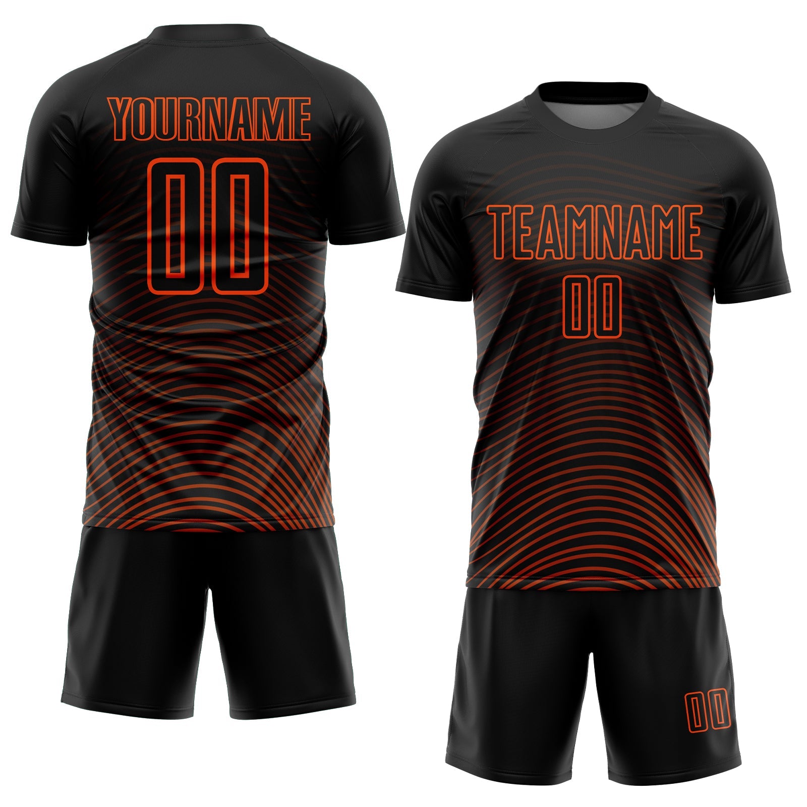Custom Black Orange Gradient Geometric Lines Sublimation Soccer Uniform Jersey view 2
