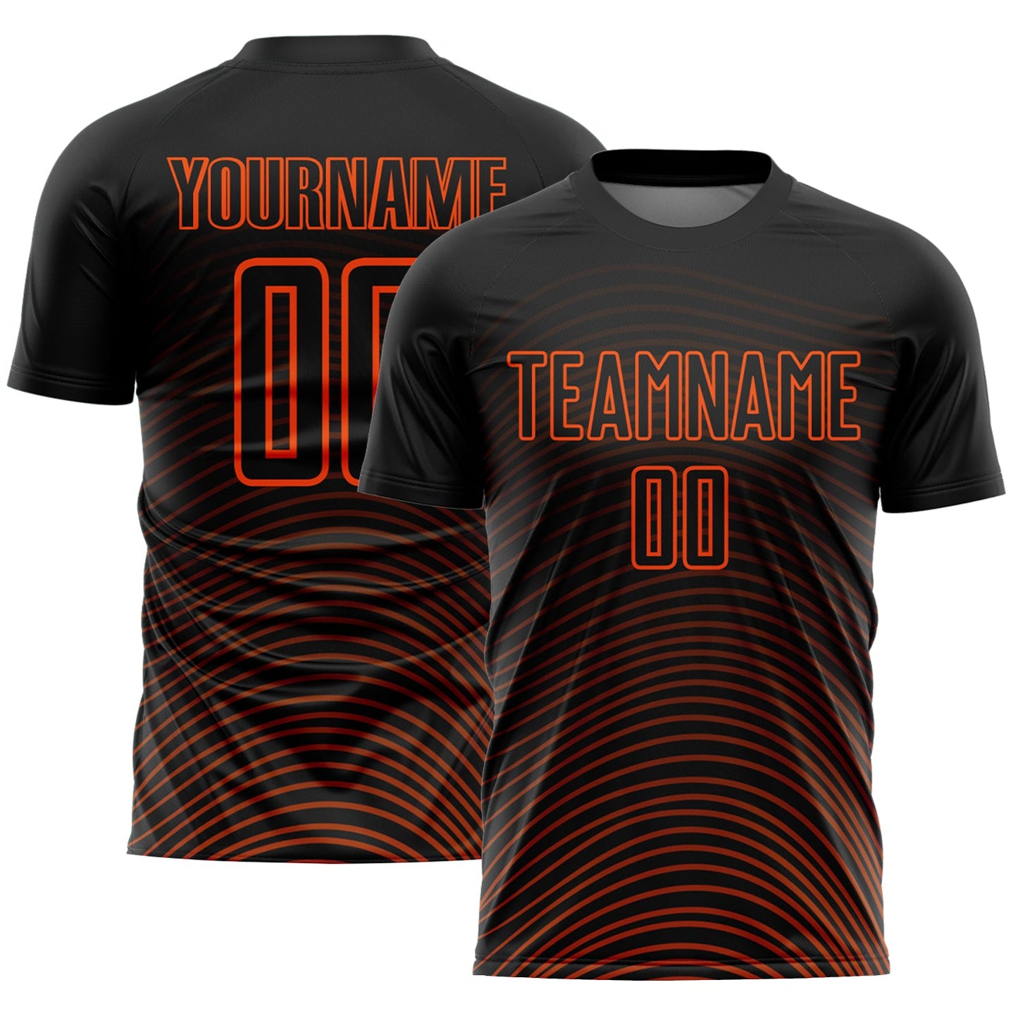 Custom Black Orange Gradient Geometric Lines Sublimation Soccer Uniform Jersey - Main View