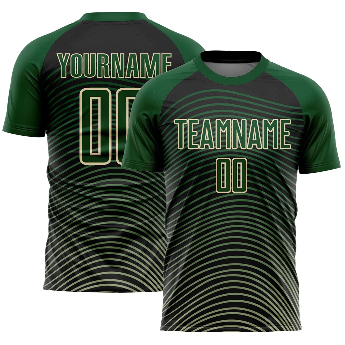 Custom Green Cream-Black Gradient Geometric Lines Sublimation Soccer Uniform Jersey - Main View