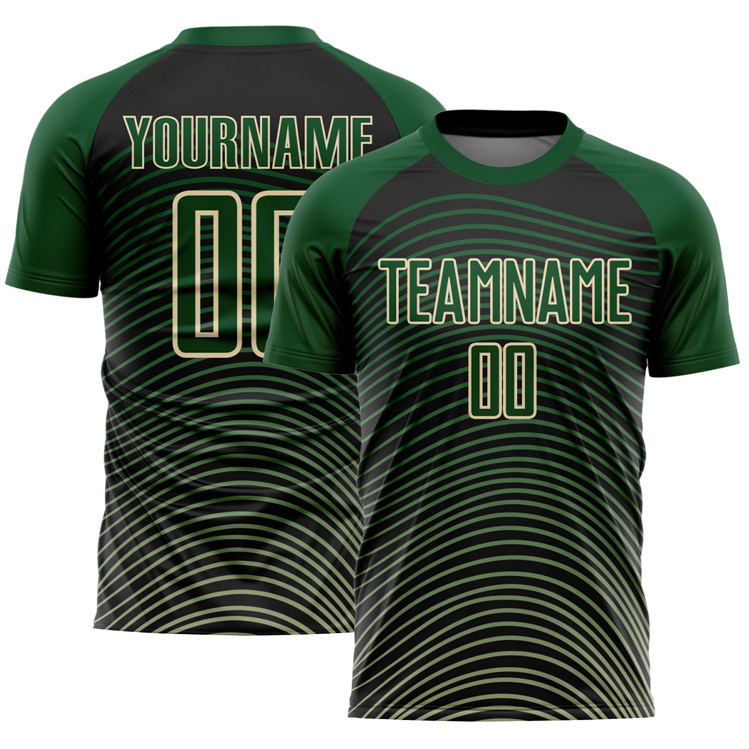 Custom Green Cream-Black Gradient Geometric Lines Sublimation Soccer Uniform Jersey - Main View