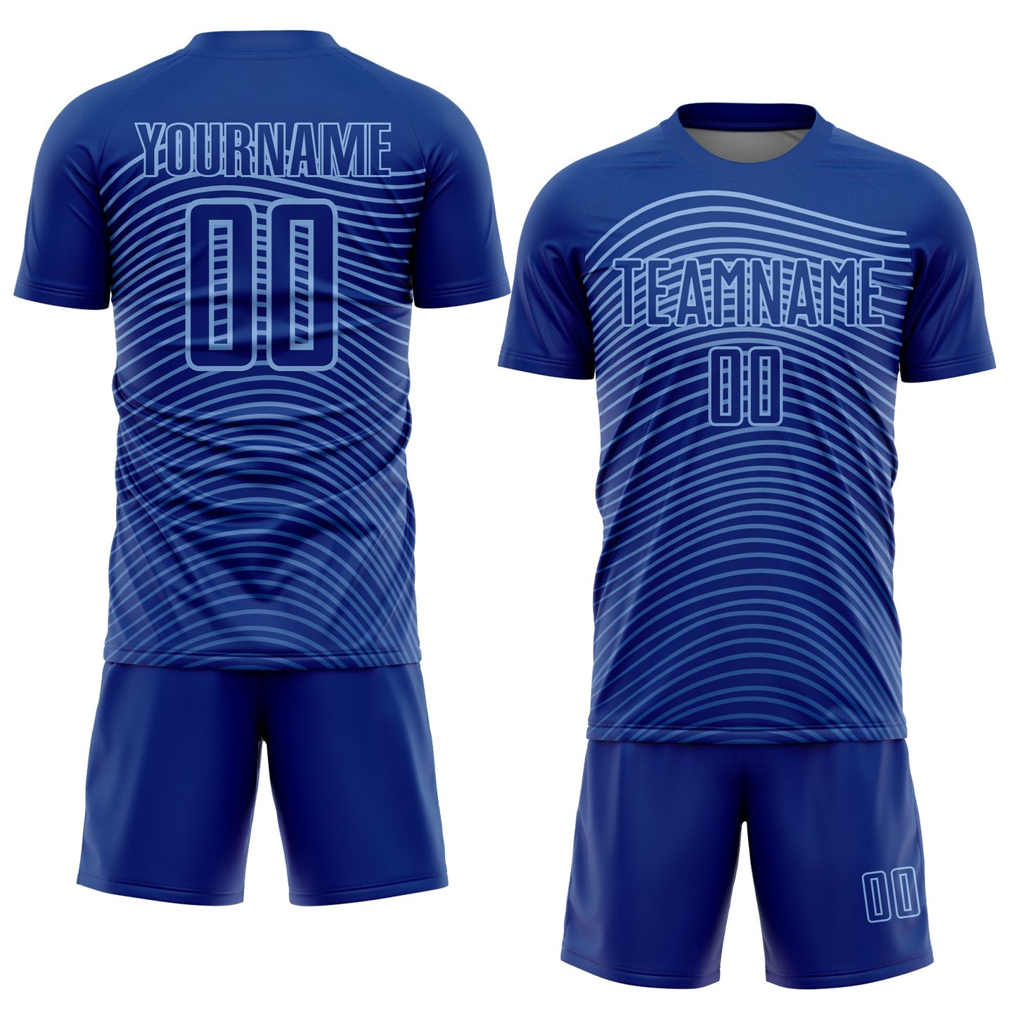 Custom Royal Light Blue Gradient Geometric Lines Sublimation Soccer Uniform Jersey view 2