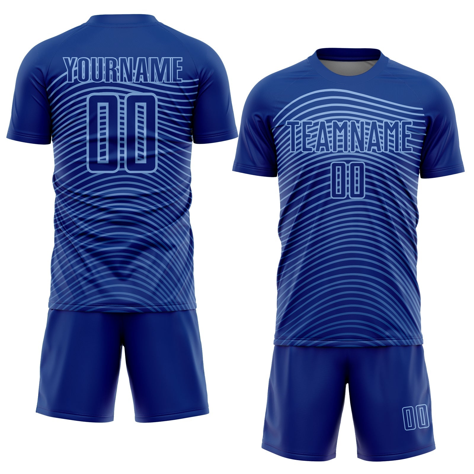 Custom Royal Light Blue Gradient Geometric Lines Sublimation Soccer Uniform Jersey view 2
