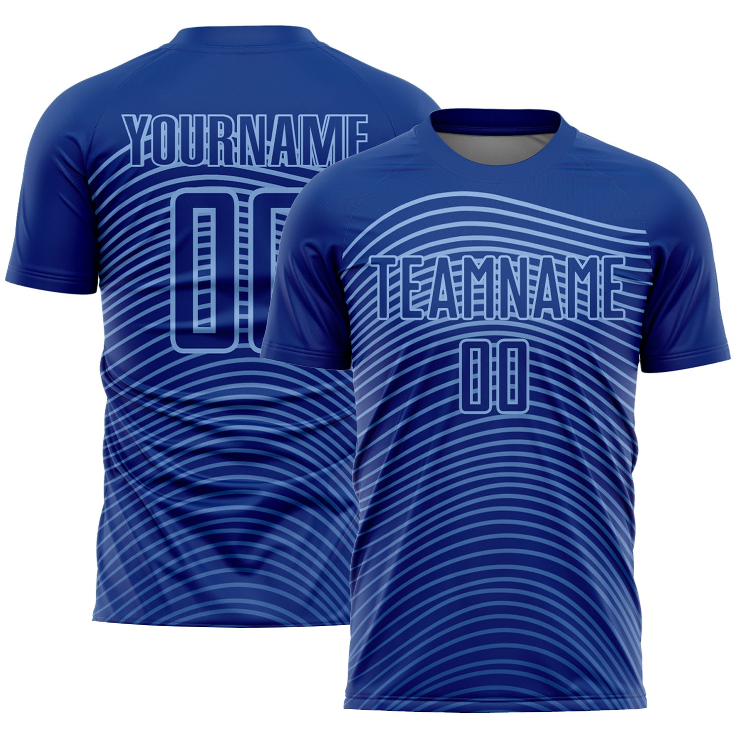 Custom Royal Light Blue Gradient Geometric Lines Sublimation Soccer Uniform Jersey - Main View