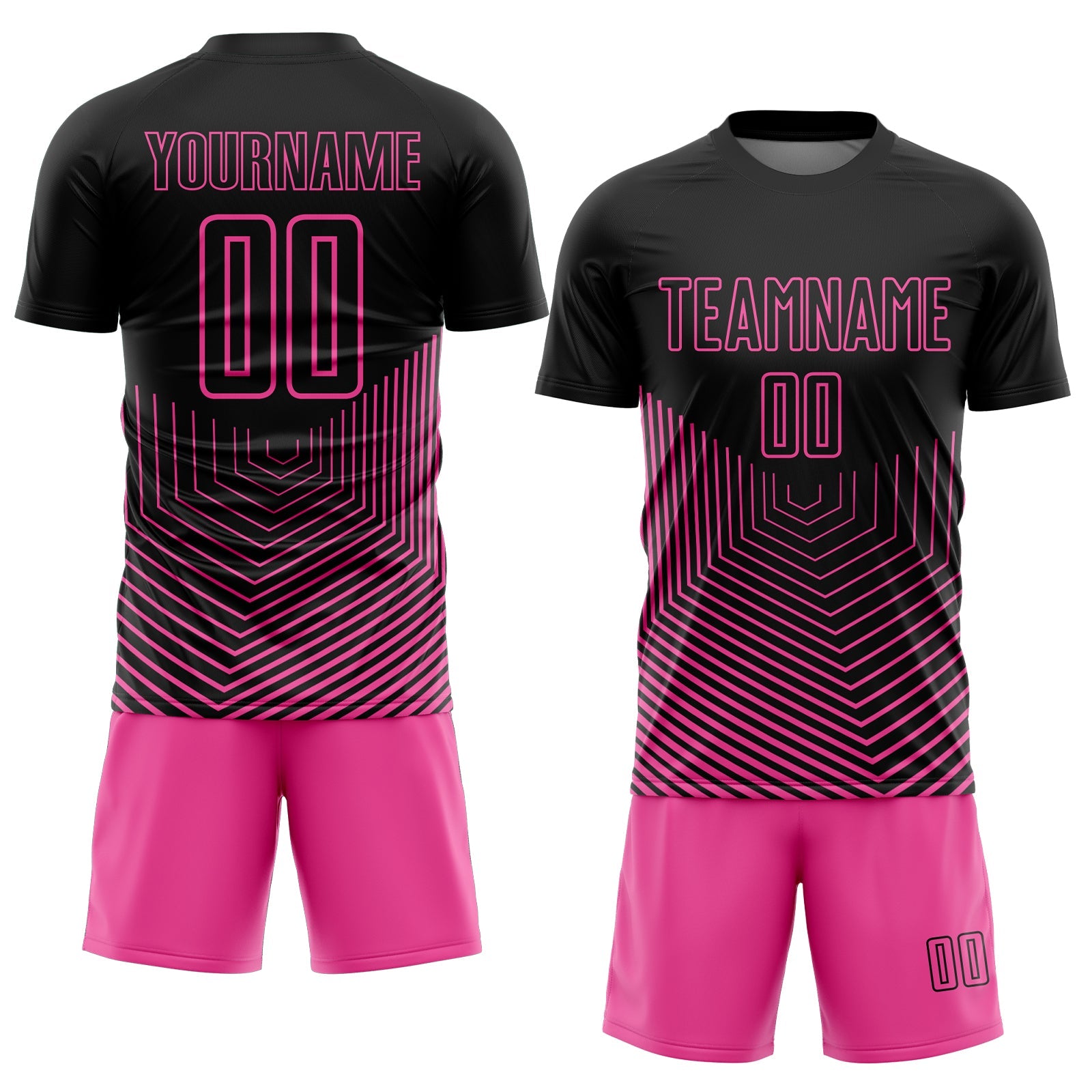 Custom Black Pink Geometric Lines Sublimation Soccer Uniform Jersey view 2